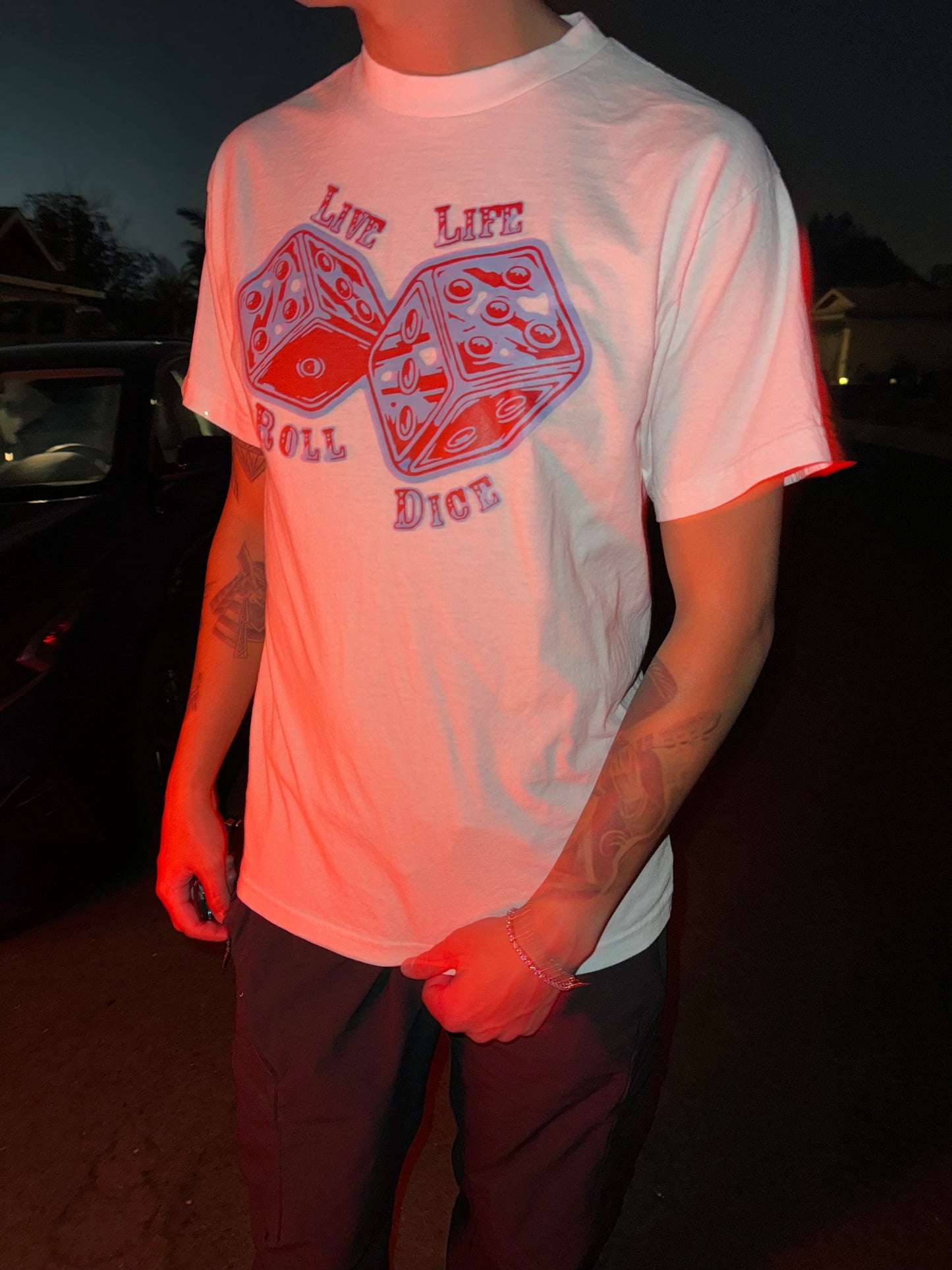 Baby Blue and Red Dice T-Shirt